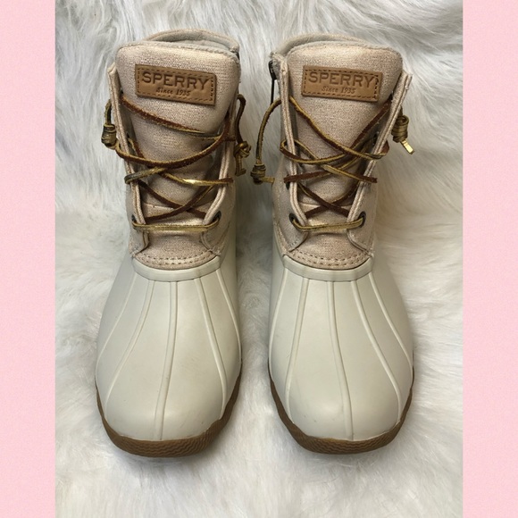 white and gold sperry duck boots